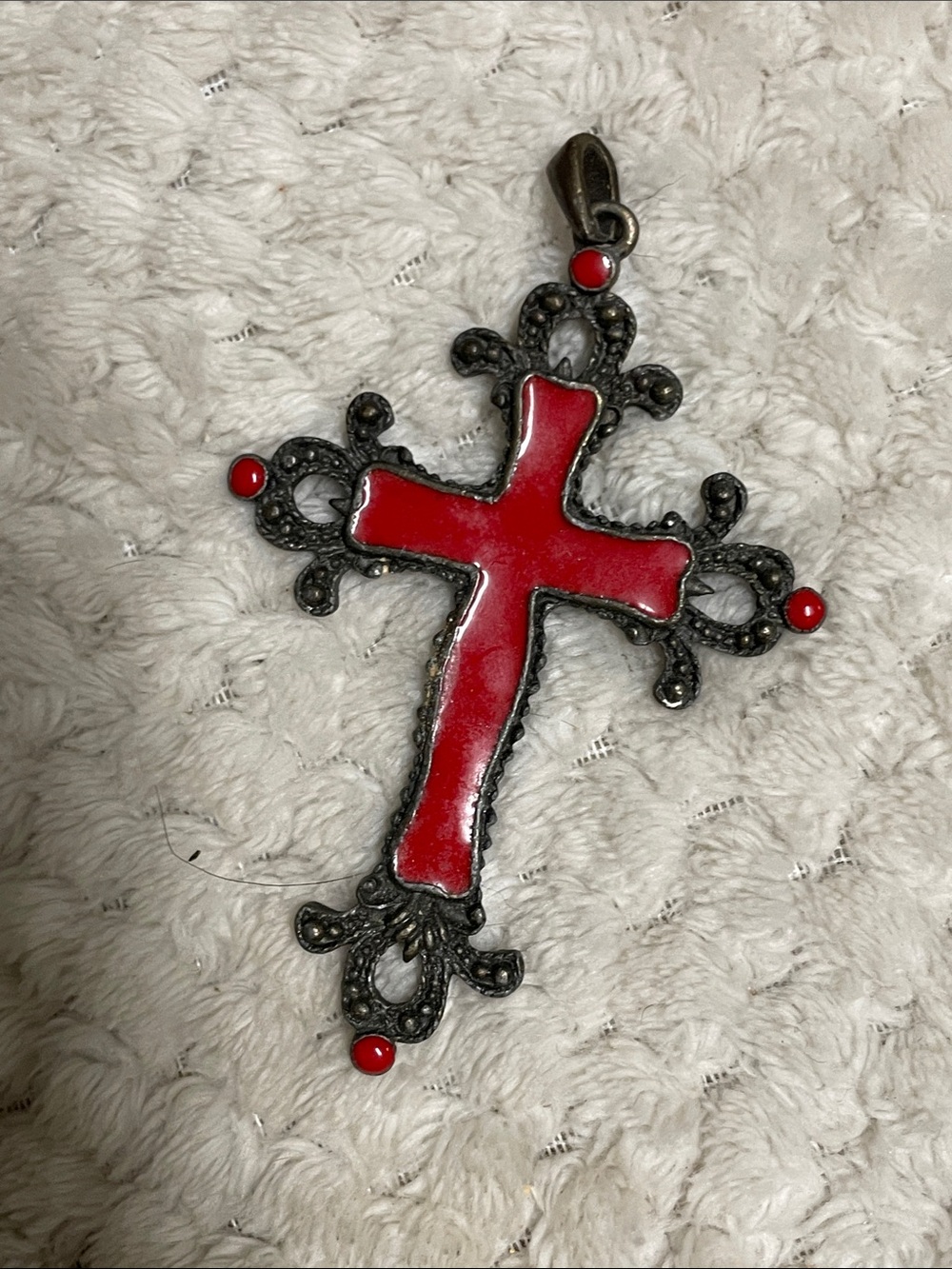 Vintage Metal Red Enamel Cross Pendant
